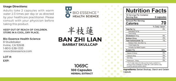 Bio Essence Health Science, Ban Zhi Lian, Barbat Skullcap, 5:1 Extract Capsules, 100 Capsules