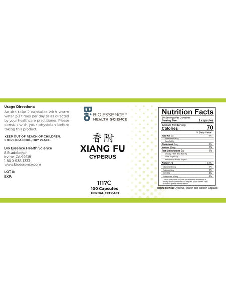 Bio Essence Health Science, Xiang Fu, Cyperus, 5:1 Extract Capsules, 100 Capsules