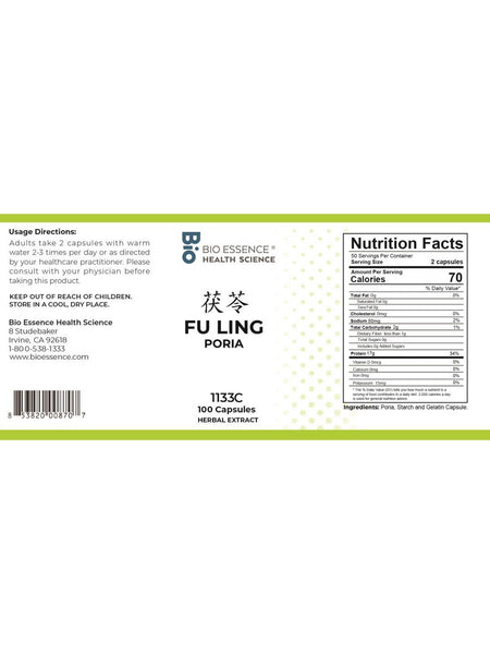 Bio Essence Health Science, Fu Ling, Poria, 5:1 Extract Capsules, 100 Capsules