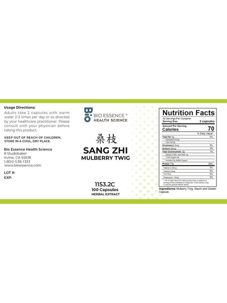 Bio Essence Health Science, Sang Zhi, Mulberry Twig, 5:1 Extract Capsules, 100 Capsules