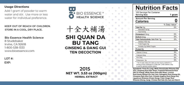 Bio Essence Health Science, Shi Quan Da Bu Tang, Ginseng & Dong Gui Ten Decoction, Granules, 100 grams