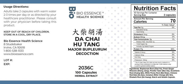 Bio Essence Health Science, Da Chai Hu Tang, Major Bulpleurum Decoction, 100 Capsules