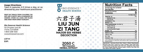 Bio Essence Health Science, Liu Jun Zi Tang, Major Six Herb Decoction, 100 Capsules