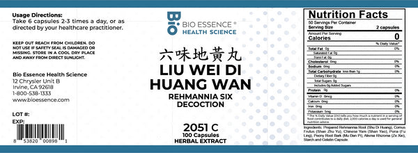 Bio Essence Health Science, Liu Wei Di Huang Wan, Rehmannia Six Decoction, 100 Capsules