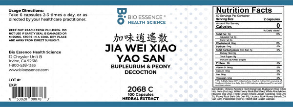 Bio Essence Health Science, Jia Wei Xiao Yao San, Bupleurum & Peony Decoction, 100 Capsules