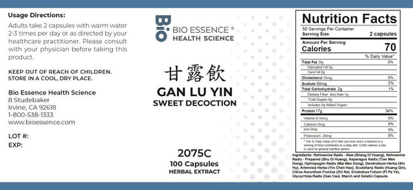 Bio Essence Health Science, Gan Lu Yin, Sweet Decoction, 100 Capsules