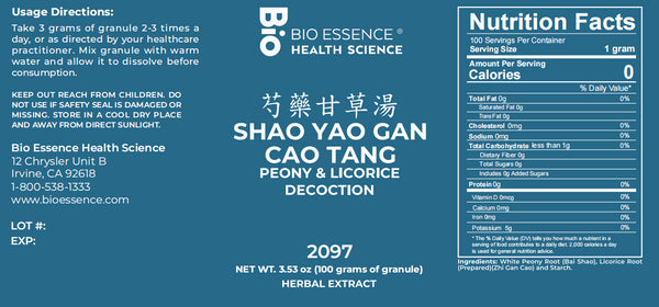 Bio Essence Health Science, Shao Yao Gan Cao Tang, Peony & Licorice Decoction, Granules, 100 grams