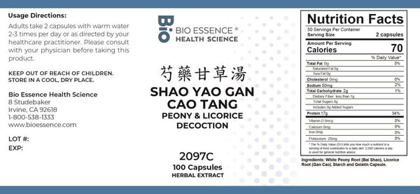 Bio Essence Health Science, Shao Yao Gan Cao Tang, Peony & Licorice Decoction, 100 Capsules