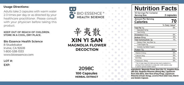 Bio Essence Health Science, Xin Yi San, Magnolia Flower Decoction, 100 Capsules