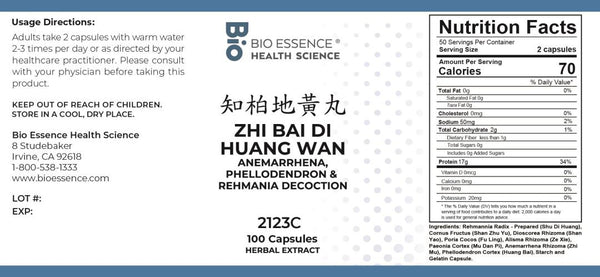 Bio Essence Health Science, Zhi Bai Di Huang Wan, Anemarrhena, Phellodendron & Rehmania Decoction, 100 Capsules