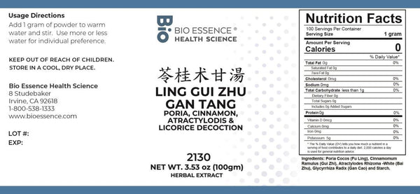 Bio Essence Health Science, Ling Gui Zhu Gan Tang, Poria, Cinnamon, Atractylodis & Licorice Decoction, Granules, 100 grams