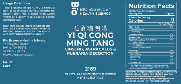 Bio Essence Health Science, Yi Qi Cong Ming Tang, Ginseng, Astragulus & Pueraria Decoction, Granules, 100 grams