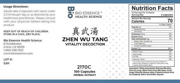 Bio Essence Health Science, Zhen Wu Tang, Vitality Decoction, 100 Capsules