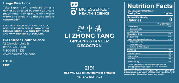 Bio Essence Health Science, Li Zhong Tang, Ginseng & Ginger Decoction, Granules, 100 grams