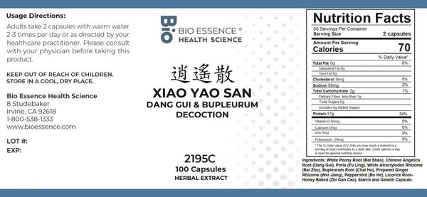 Bio Essence Health Science, Xiao Yao San, Dang Gui & Bupleurum Decoction, 100 Capsules