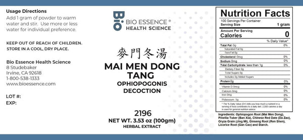 Bio Essence Health Science, Mai Men Dong Tang, Ophiopogonis Decoction, Granules, 100 grams