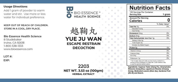 Bio Essence Health Science, Yue Ju Wan, Escape Restrain Decoction, Granules, 100 grams