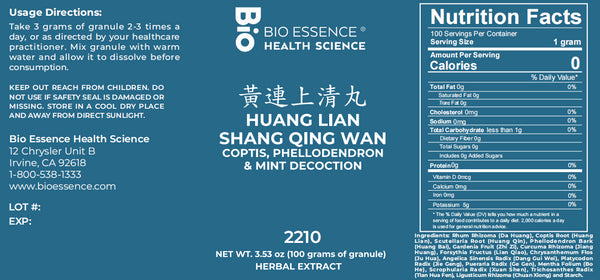 Bio Essence Health Science, Huang Lian Shang Qing Wan, Coptis, Phellodendron & Mint Decoction, Granules, 100 grams