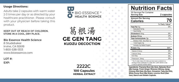 Bio Essence Health Science, Ge Gen Tang, Kudzu Decoction, 100 Capsules