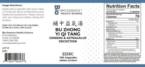 Bio Essence Health Science, Bu Zhong Yi Qi Tang, Ginseng & Astragalus Decoction, 100 Capsules