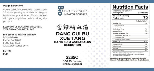 Bio Essence Health Science, Dang Gui Bu Xue Tang, Dang Gui & Astragalus Decoction, 100 Capsules