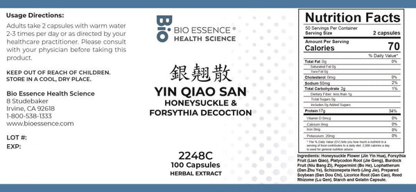 Bio Essence Health Science, Yin Qiao San, Honeysuckle & Forsythia Decoction, 100 Capsules