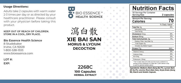 Bio Essence Health Science, Xie Bai San, Morus & Lycium Decoction, 100 Capsules