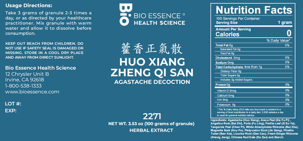 Bio Essence Health Science, Huo Xiang Zheng Qi San, Agastache Decoction, Granules, 100 grams