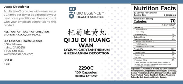 Bio Essence Health Science, Qi Ju Di Huang Wan, Lycium, Chrysanthemum & Rehmannia Decoction, 100 Capsules