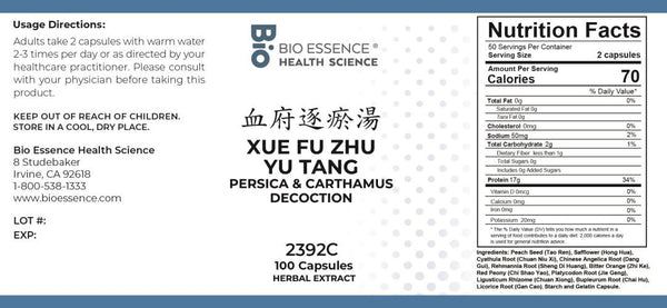 Bio Essence Health Science, Xue Fu Zhu Yu Tang, Persica & Carthamus Decoction, 100 Capsules