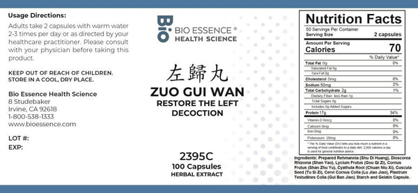 Bio Essence Health Science, Zuo Gui Wan, Restore The Left Decoction, 100 Capsules