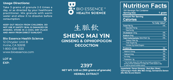 Bio Essence Health Science, Sheng Mai Yin, Ginseng & Ophiopogon Decoction, Granules, 100 grams