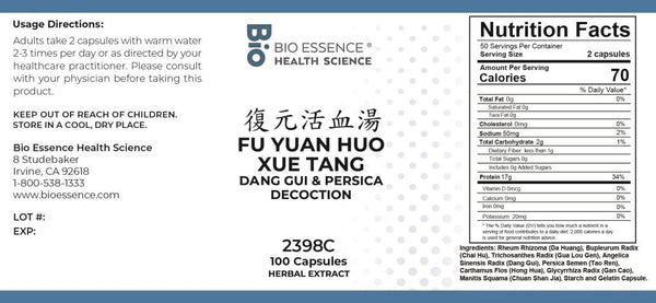 Bio Essence Health Science, Fu Yuan Huo Xue Tang, Dang Gui & Persica Decoction, 100 Capsules