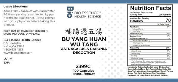 Bio Essence Health Science, Bu Yang Huan Wu Tang, Astragalus & Paeonia Decoction, 100 Capsules