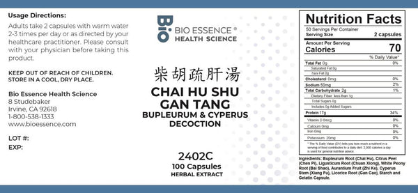 Bio Essence Health Science, Chai Hu Shu Gan Tang, Bupleurum & Cyperus Decoction, 100 Capsules