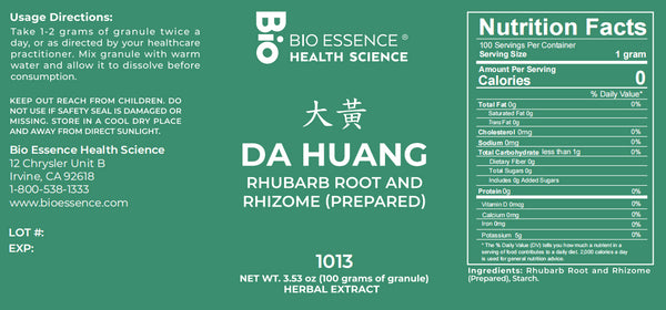 Bio Essence Health Science, Da Huang, Chinese Rhubard (prepared), 5:1 Extract Granules, 100 grams