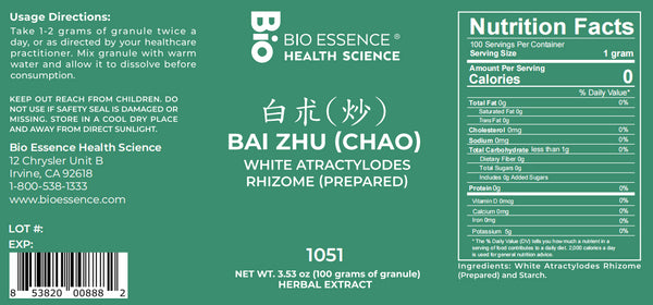 Bio Essence Health Science, Bai Zhu (Chao), White Atractylodes Root (Prepared), 5:1 Extract Granules, 100 grams