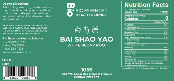 Bio Essence Health Science, Bai Shao Yao, Chinese Peony Root, 5:1 Extract Granules, 100 grams