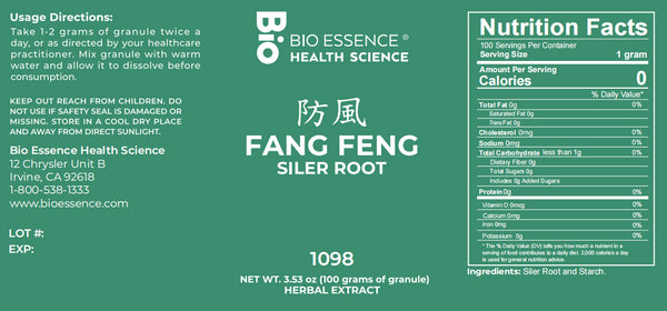 Bio Essence Health Science, Fang Feng, Siler Root, 5:1 Extract Granules, 100 grams