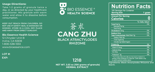 Bio Essence Health Science, Cang Zhu, Black Atractylodes, 5:1 Extract Granules, 100 grams