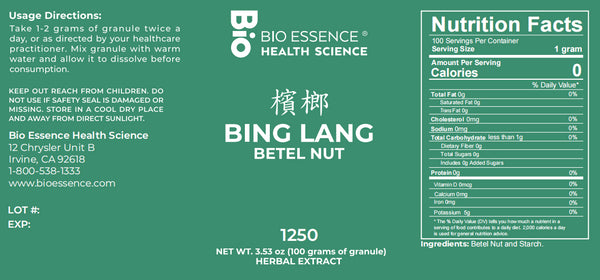 Bio Essence Health Science, Bing Lang, Betel Nut, 5:1 Extract Granules, 100 grams