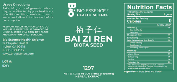 Bio Essence Health Science, Bai Zi Ren, Biota Seed, 5:1 Extract Granules, 100 grams