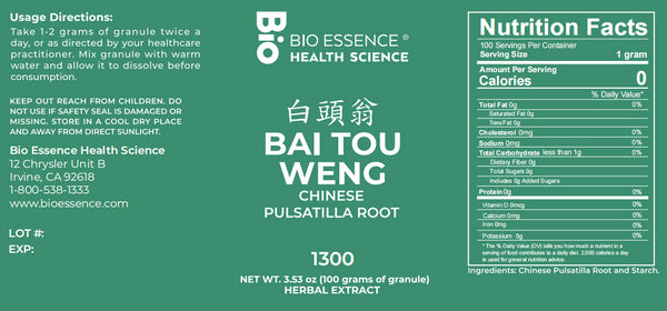 Bio Essence Health Science, Bai Tou Weng, Chinese Pulsatilla, 5:1 Extract Granules, 100 grams