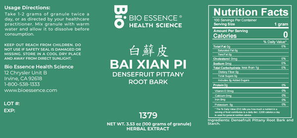 Bio Essence Health Science, Bai Xian Pi, Dittany Root Bark, 5:1 Extract Granules, 100 grams