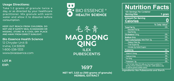 Bio Essence Health Science, Mao Dong Qing, Pubescent Holly Root (Ilex), 5:1 Extract Granules, 100 grams