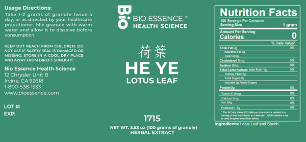 Bio Essence Health Science, He Ye, Lotus Leaf, 5:1 Extract Granules, 100 grams