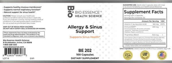 Bio Essence Health Science, Allergy & Sinus Support, 100 Capsules