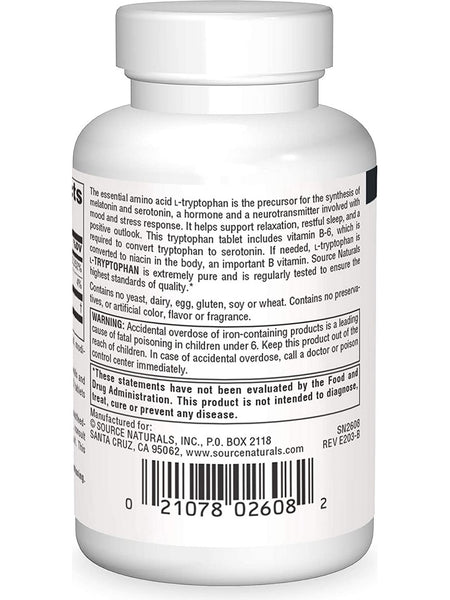 Source Naturals, L-Tryptophan with Vitamin B-6 1000 mg, 30 tablets