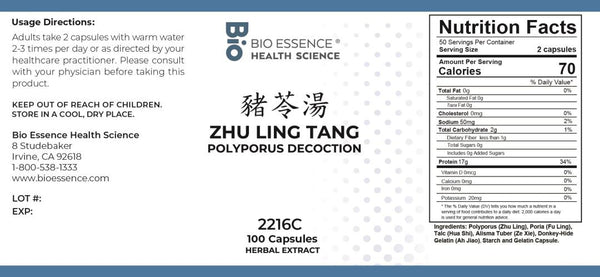 Bio Essence Health Science, Zhu Ling Tang, Polyporus Decoction, 100 Capsules